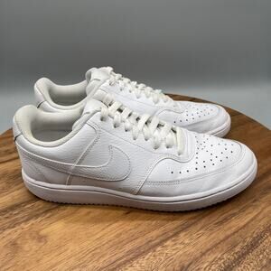 Nike Court Vision Low Shoes Womens 9.5 Triple White Leather Casual Comfort Gym